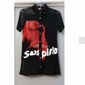 MEGA RARE KILLSTAR SUSPIRIA BUTTON DOWN SHEER MESH LONG SHORT SLEEVE TOP~SM